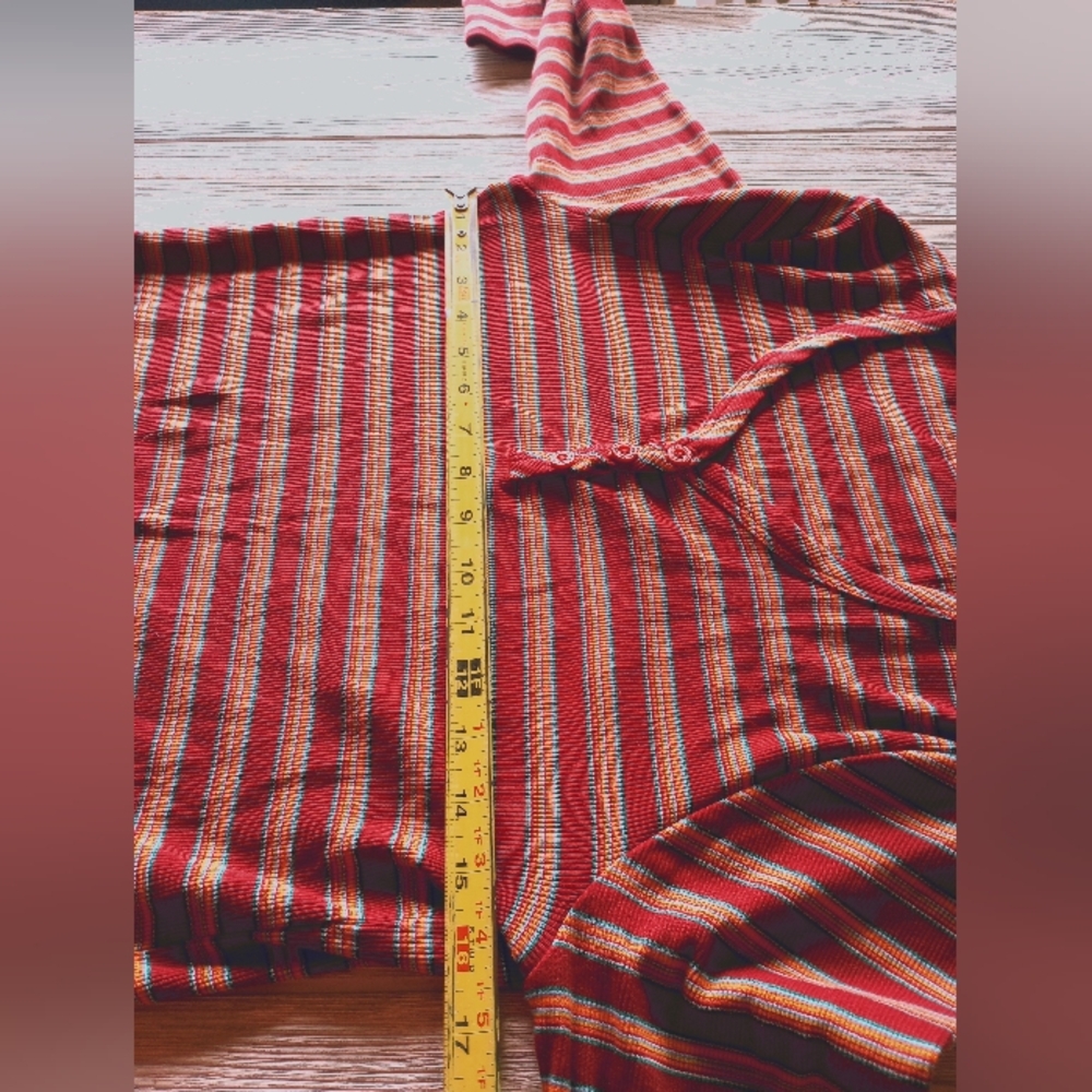 Dickies Red and Tan Striped Long Sleeve Henley Tee - Picture 5 of 8